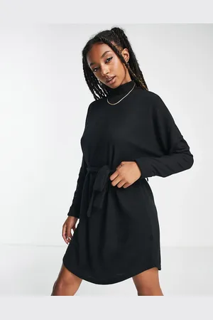 Noisy May Tie waist high neck knitted mini jumper dress in