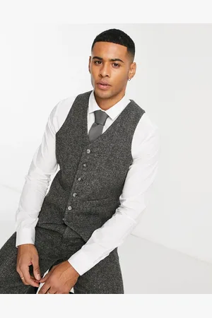 Noak Harris Tweed slim suit waistcoat in charcoal