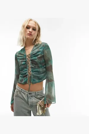 Topshop Flute sleeve tie up chiffon top in