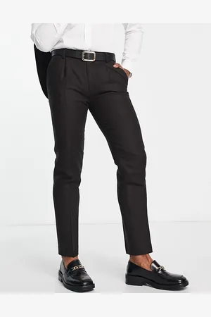Noak British lambswool slim suit trousers in herringbone