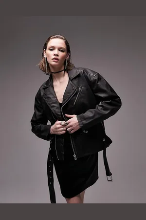 Topshop faux leather oversized sleeveless biker jacket in black