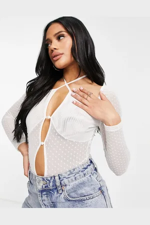 ASOS Fuller Bust dobby mesh cold shoulder bodysuit in