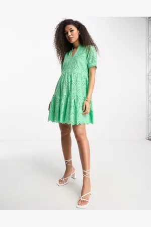 Y.A.S Y.A.S v neck broderie mini dress in