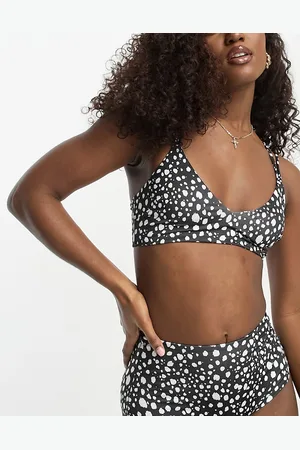 ASOS Mix and match lattice crop bikini top in mono spot print