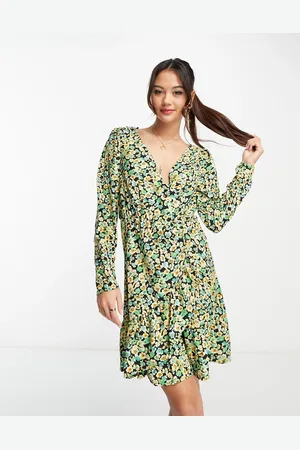 Pieces® Giuliana floral long sleeve printed wrap dress