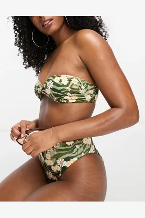 ASOS Mix and match moulded twist bandeau bikini top in animal daisy print