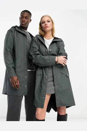 Rains 12020 unisex waterproof long jacket in slate