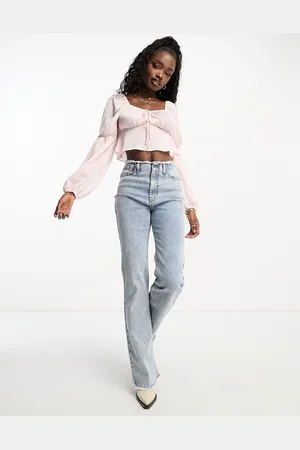 Miss Selfridge Satin sleeve detail tie front blouse in blush