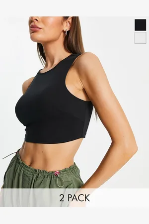 ASOS 2 pack high neck super crop vest in black and white