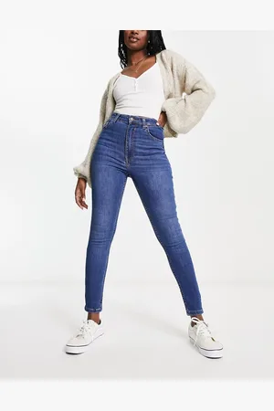Bershka High waist ankle length skinny jean in mid