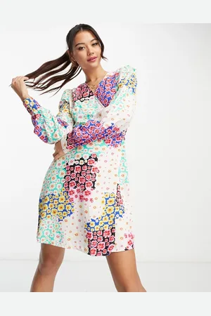 Pieces® Exclusive wrap mini dress in patchwork floral