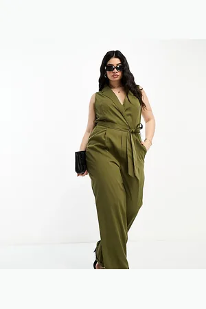 In The Style exclusive satin wrap detail pleated wide leg jumpsuit