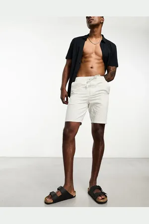 Only & Sons Linen mix shorts in white and grey pinstripe