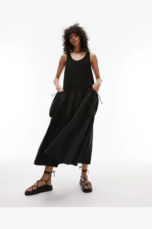 Topshop Fabric mix oversized midi pinny dress in