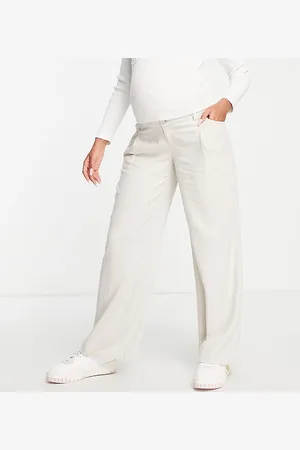 ASOS ASOS DESIGN Maternity wide leg trouser with linen in oatmeal