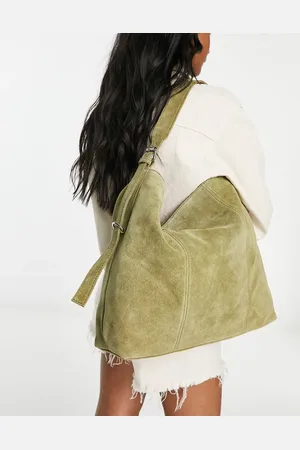 ASOS Suede tote bag with buckle in khaki