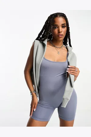 Miss Selfridge Seamless cami scoop back unitard playsuit in indigo