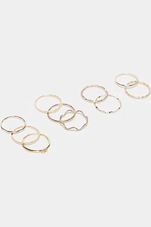 ASOS Pack of 12 rings with twist details and engraved designs in tone