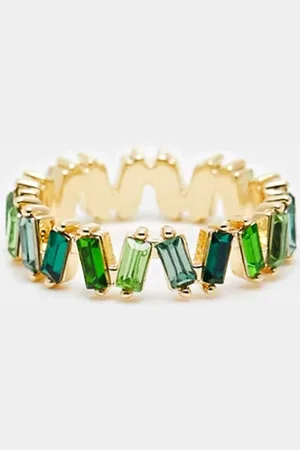 ASOS Baguette ring with tonal green stones in tone