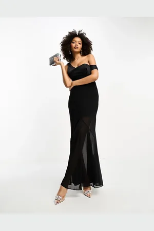 ASOS Sheer maxi dress with satin bardot corset detail in