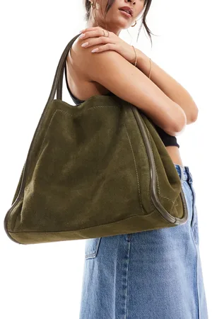 ASOS Suede tote bag with tubular piping in forest