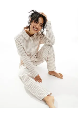 Luna Mix&Match oversized pyjama shirt in beige gingham