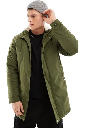 Only & Sons Parka with borg lined hood in khaki