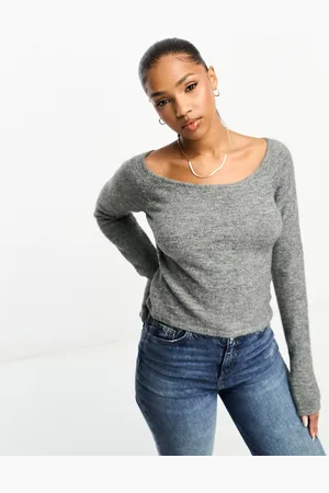 Monki Knitted long sleeve boat neck top in marl