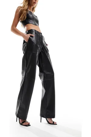 ONLY Faux leather straight leg trousers in
