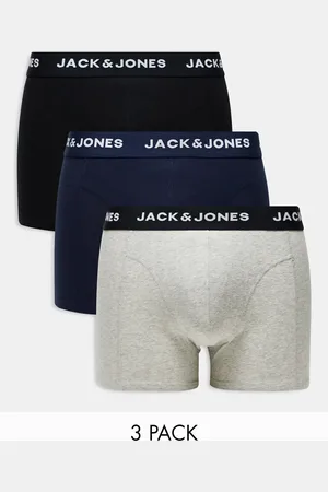 JACK & JONES 3 pack trunks in multi grey with logo waistband