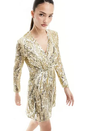 French Connection Wrap front embellished mini dress in