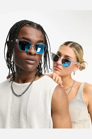 Oakley Frogskins square festival sunglasses with reflective blue lens in transparent