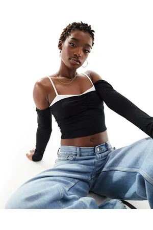ASOS Contrast cami detail cold shoulder top in black and white