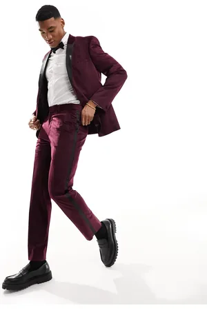 ASOS Slim tuxedo suit trouser in burgundy velvet