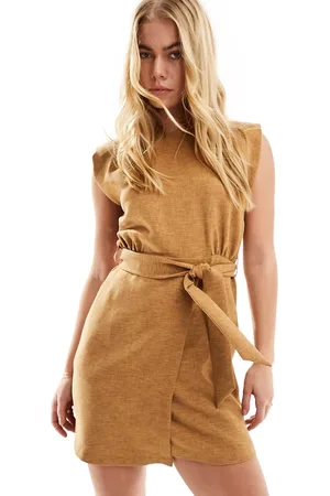 Closet Drape tailored mini dress in taupe brown