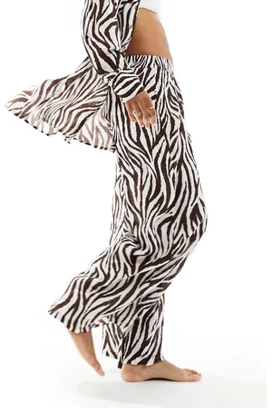 South Beach Zebra print beach trouser co-ord in
