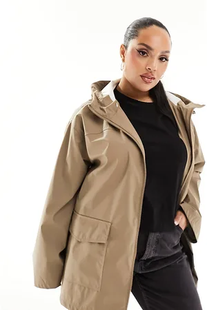ASOS ASOS DESIGN Curve rubberised rain coat in mushroom