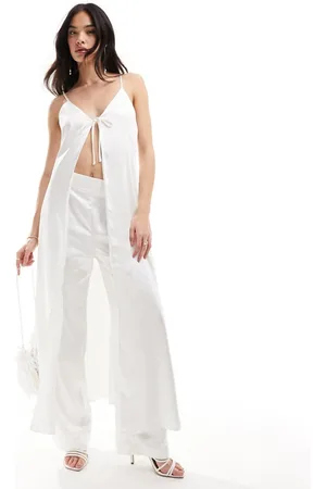 Y.A.S Y.A.S Bridal satin tie front maxi cami top co-ord with train in