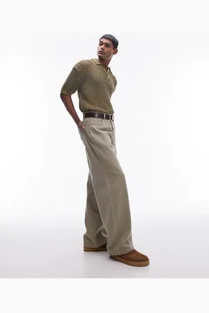 Topman Open knit crochet polo in khaki