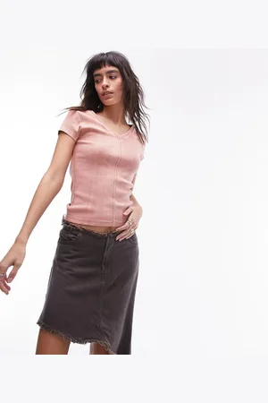 Topshop Acid wash v neck tee in