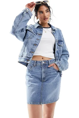 ASOS Denim high waist mini skirt in midwash