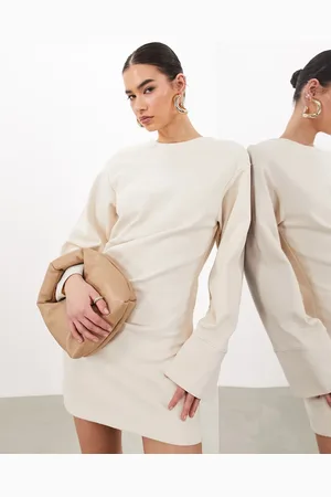 ASOS Premium jersey long sleeve mini dress in ecru