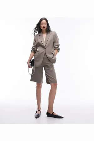 Topshop Tailored awkward length short in taupe