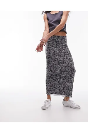 Topshop Mesh lace print jersey maxi skirt in mono