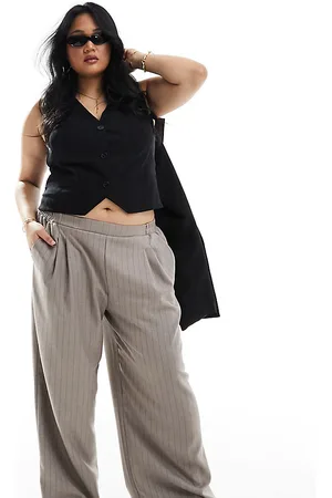 ASOS Curve wide leg trouser in stone with black stripe