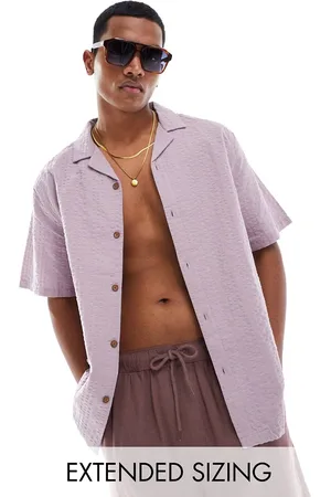 ASOS 90s oversized shirt in seersucker texture in mauve
