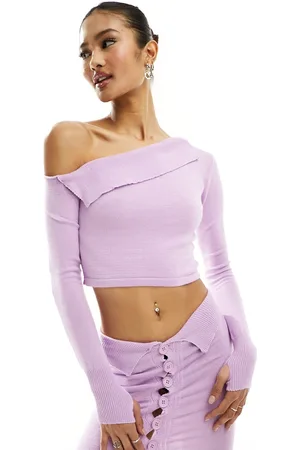 Missyempire Knitted asymmetric long sleeve top co-ord in lilac