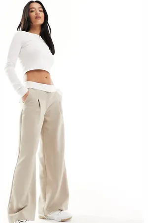 Miss Selfridge Fold over waistband trouser in stone