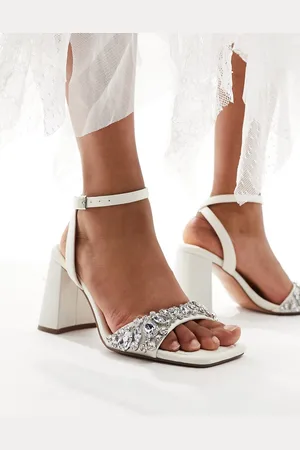 ASOS Hotel embellished barely there block heeled sandals in ivory