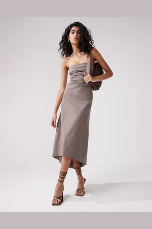 ASOS Bengaline bandeau knee length dress in taupe